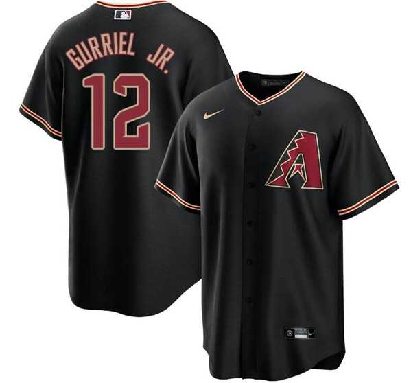 Mens Arizona Diamondbacks #12 Lourdes Gurriel Jr. Black Cool Base Stitched Baseball Jersey Dzhi